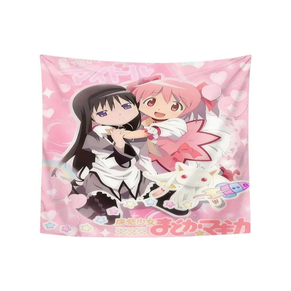 1 шт. Гобелен с аниме-девушками Madoka Magica, 2D, полиэстер, настенный, розовый, группа аниме-девушек, декор для спальни, общежития, подарок фанату