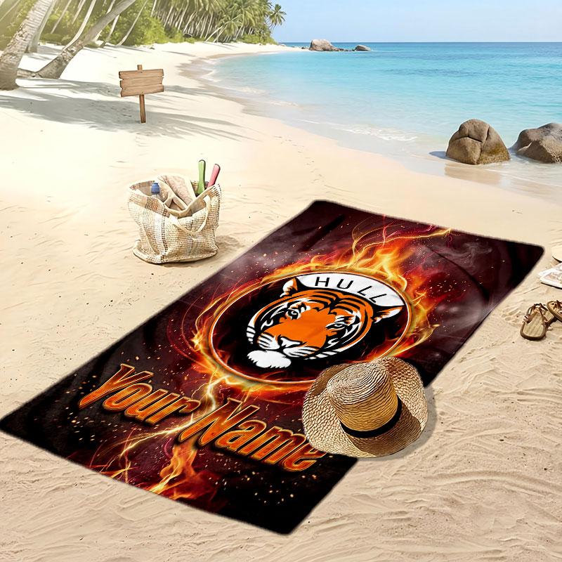 Hull City Personalized Printed Beach Towel Soccer Logo Support Custom Name Text Absorbent Towel For Sport Travel Special Gift