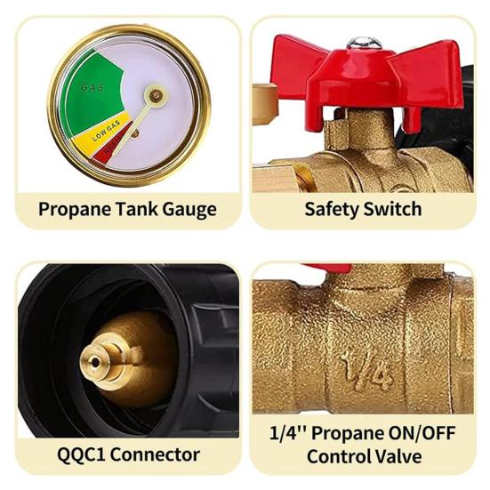 Переходник для заправки пропаном с манометром для баллонов на 1 фунт, 90-градусный переходник для заправки пропаном без инструментов QCC1 с клапаном