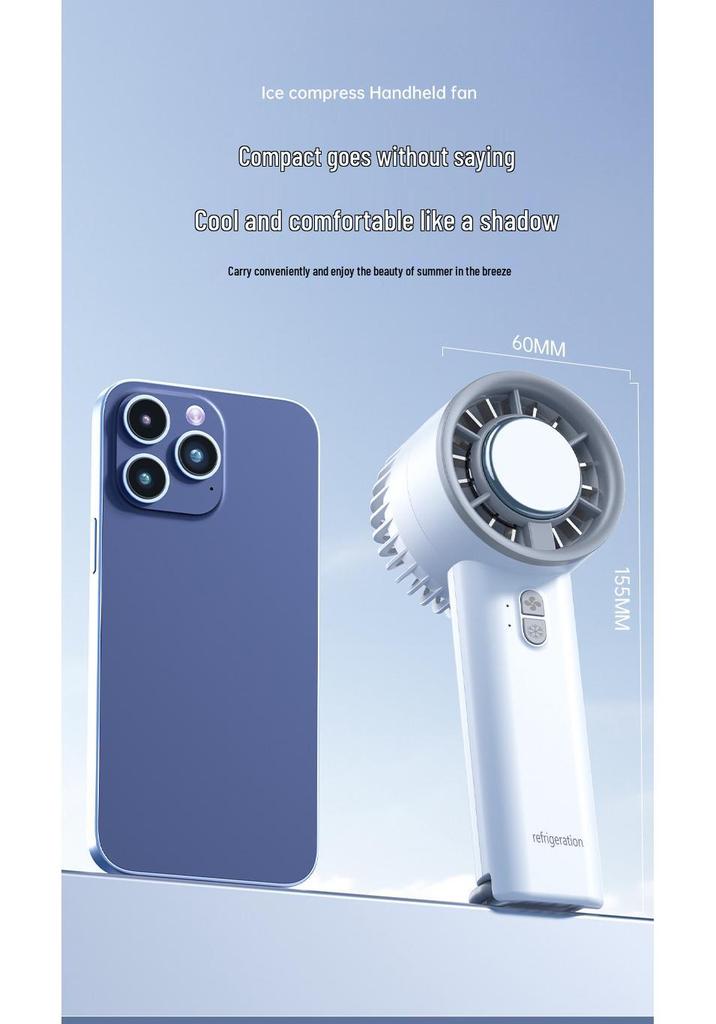 Portable Handheld Leafless Mini Fan with High-Speed Cooling Ice Pack