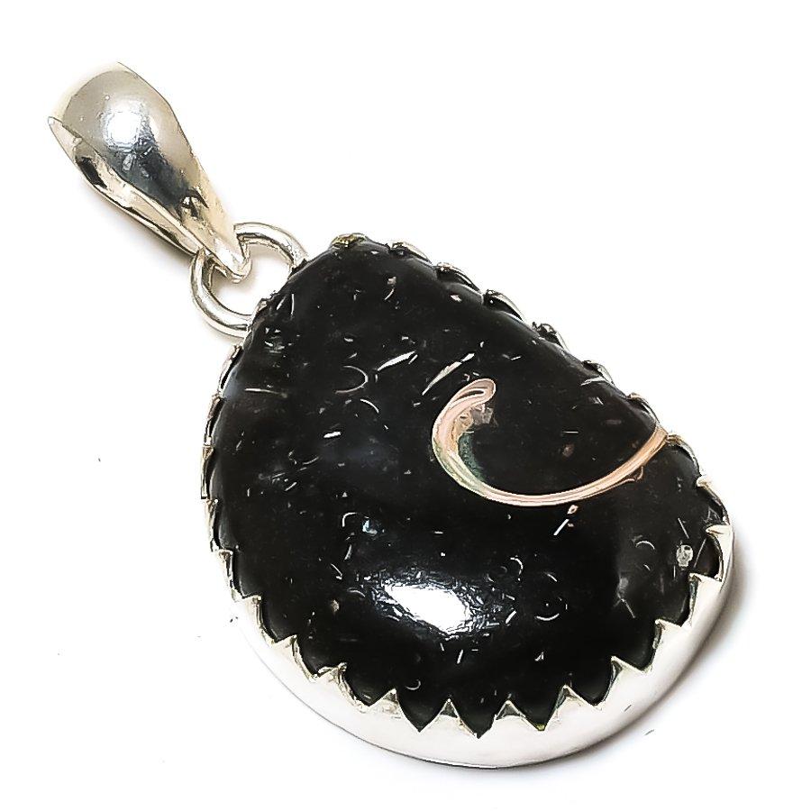 Turtilla Fossil Gemstone Handmade 925 Sterling Silver Jewelry Pendant 1.97" SU-7124