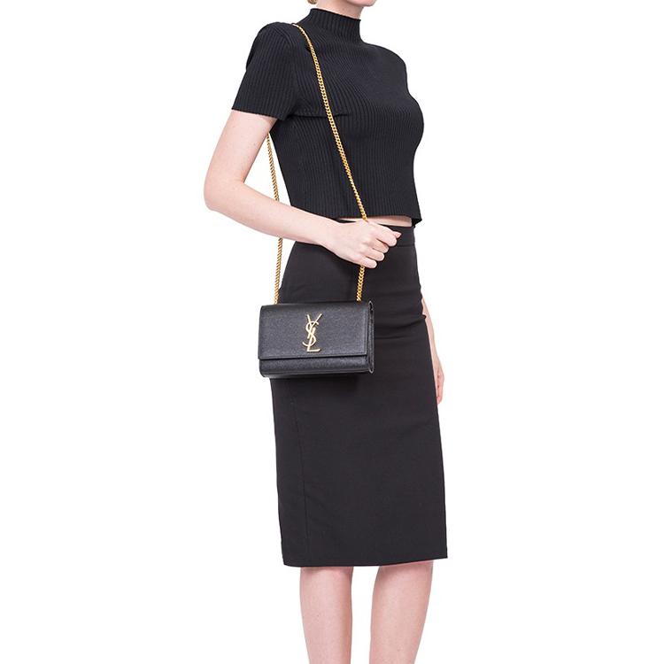 Saint Laurent Маленькая сумка на цепочке Kate Черная Женские Сумки на плечо 469390-BOW0J-1000