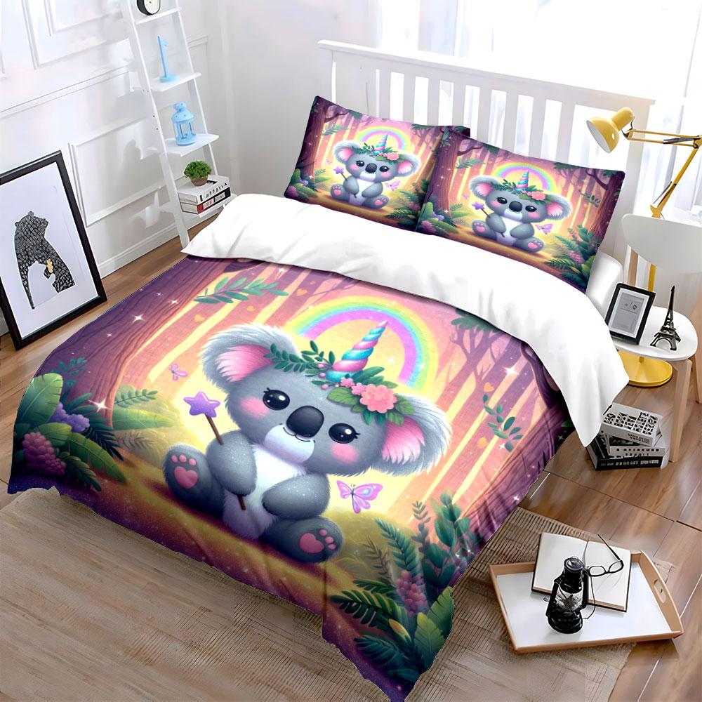 Unicorn Koala Forest Bedding Set Bedding Duvet Cover Set Duvet Cover Pillowcases (1 * Duvet Cover 2 * Pillowcases, without duvet insert)