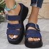 Модные синие джинсовые шлепанцы на массивной платформе, женские модные сандалии на танкетке с пряжкой, летние удобные шлепанцы на толстой подошве для улицы