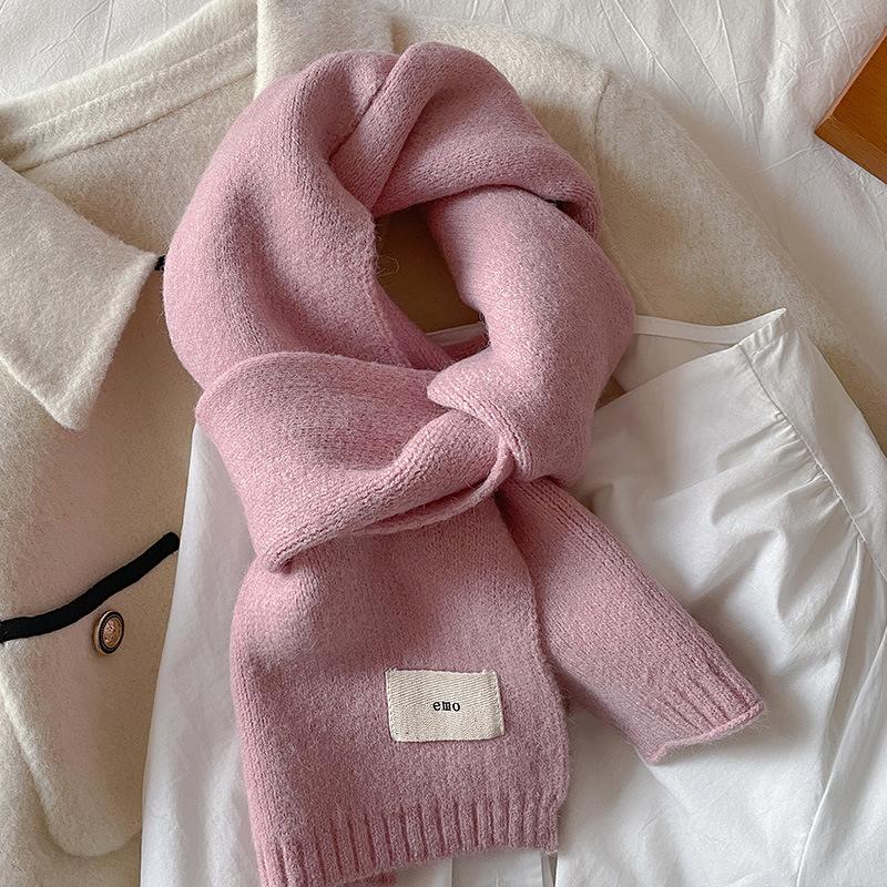 Exquisite Gentle Solid colored Small Scarf Whitening Knitted Woolen Short Scarf Autumn and Winter Warm Couple Style Simple and Elegant