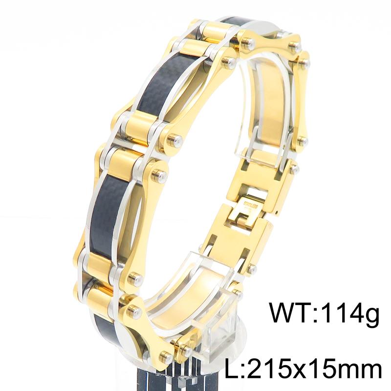 15MM Width Black Fibre Motorcycle Chain Man Bracelet for Men Casting Gold Color 316L Stainless Steel Men's Bracelets & Bangles