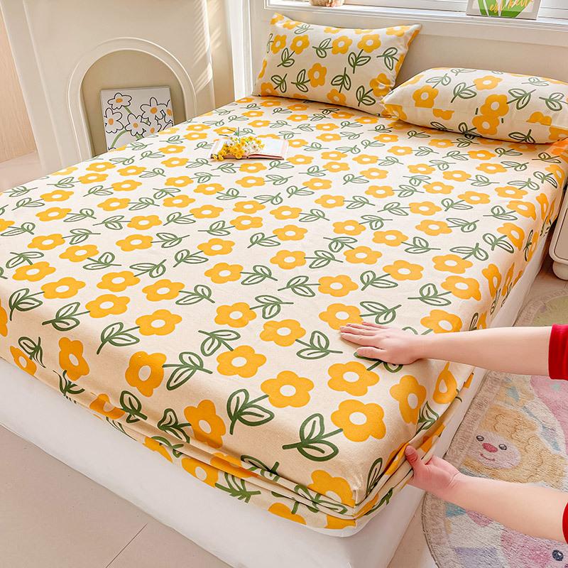 Cotton Bed Sheet on Elastic Cute Printed Mattress Cover for Kids Cartoon Pure Cotton Bed Linen (without Pillowcase)