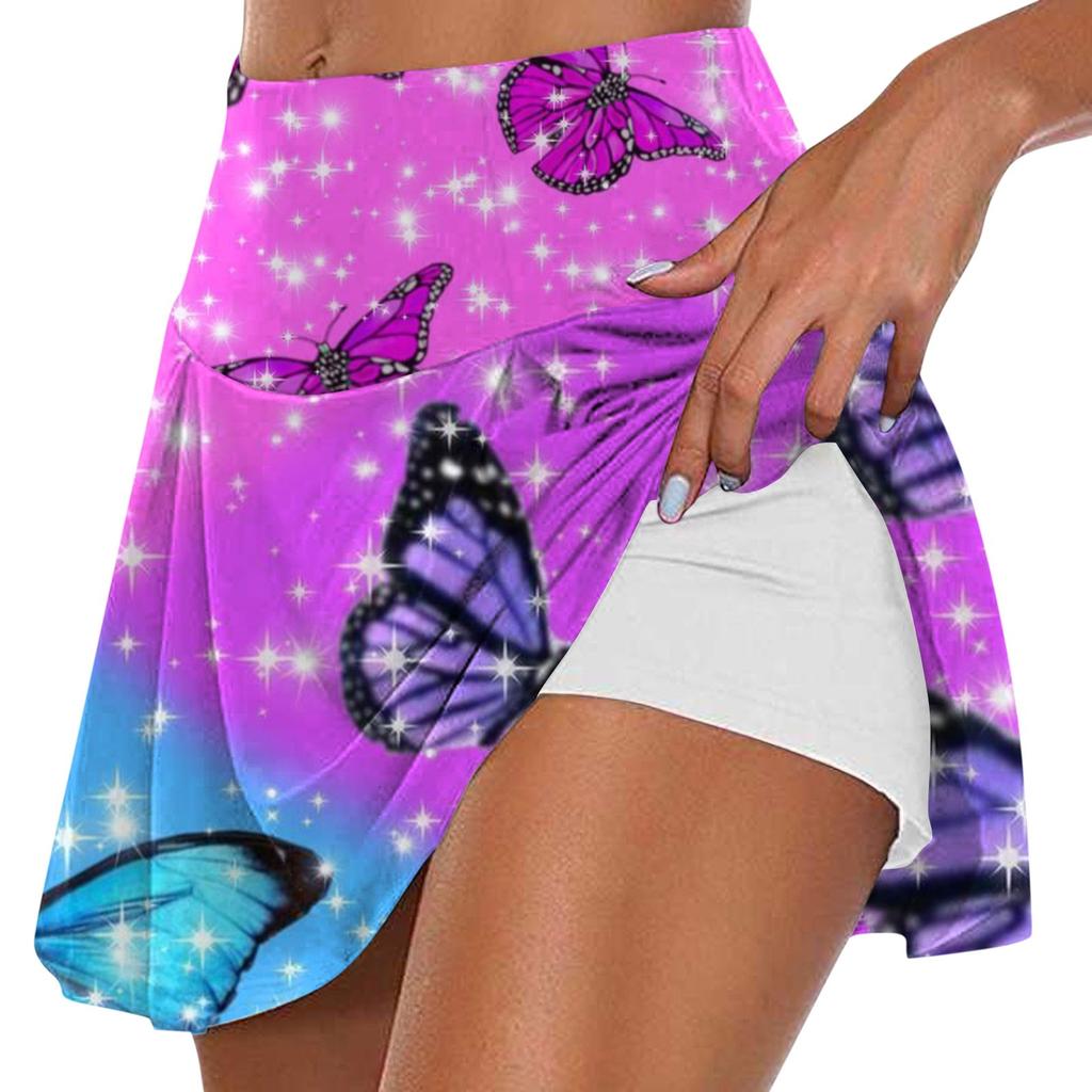 Женская мода с принтом, повседневная спортивная фитнес-беговая йога, теннисная юбка, плиссированная короткая юбка, шорты, полуюбка