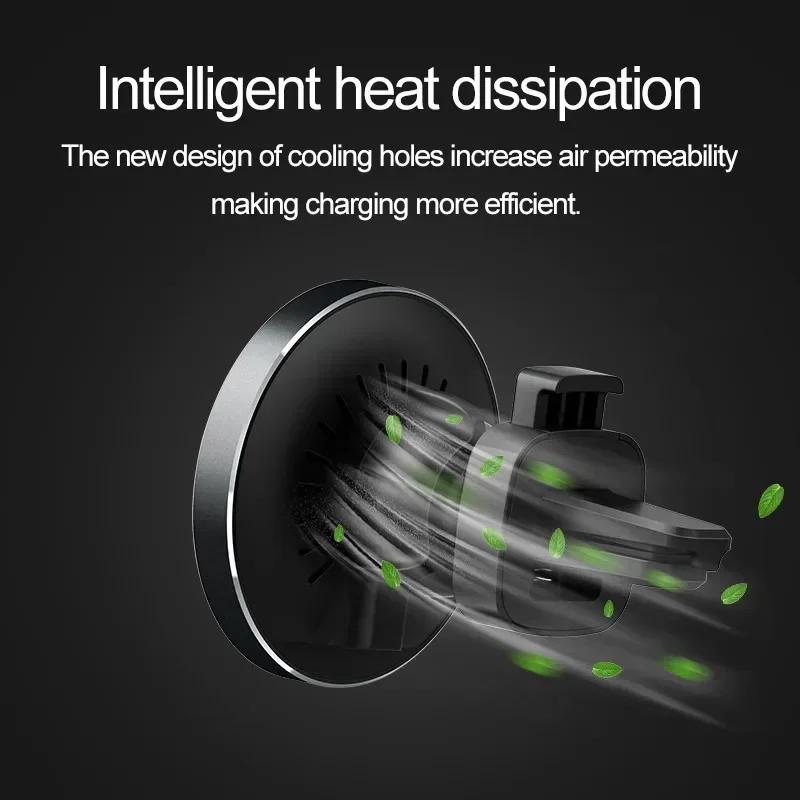 Магнитное беспроводное автомобильное зарядное устройство с вращением на 360°, держатель для телефона с воздуховыпускным отверстием, зажим для Magsafe iPhone 16 15 14 13 12, станция быстрой зарядки