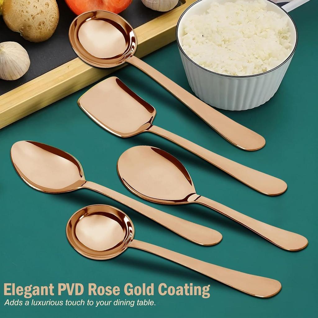 Набор из 5 сервировочных ложек из нержавеющей стали для обеденного стола/кухни, тяжелая толщина 1,8 мм