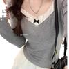 Spring & Autumn Lace Stitching Brushed Long Sleeve Top - Slim Fit, Warm & Stylish for Women