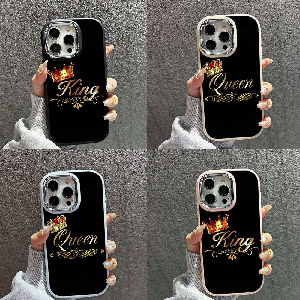 Мягкий чехол-накладка N84 King Queen Couples для Samsung S24 Ultra A14 iPhone 16 Pro Max Xiaomi Redmi Note13 с защитой корпуса камеры