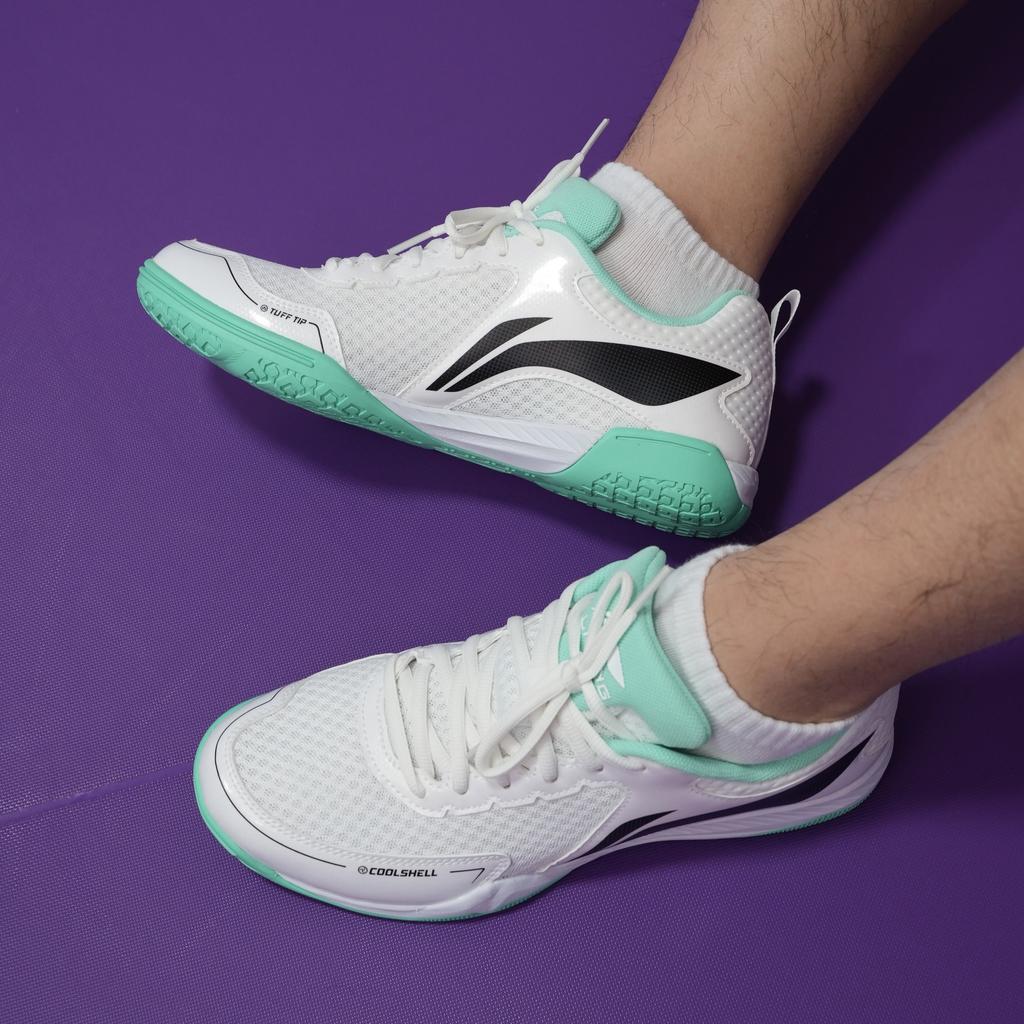 Li-Ning Удобные универсальные амортизирующие дышащие нескользящие низкие кроссовки унисекс кроссовки белые зеленые APTU005-2