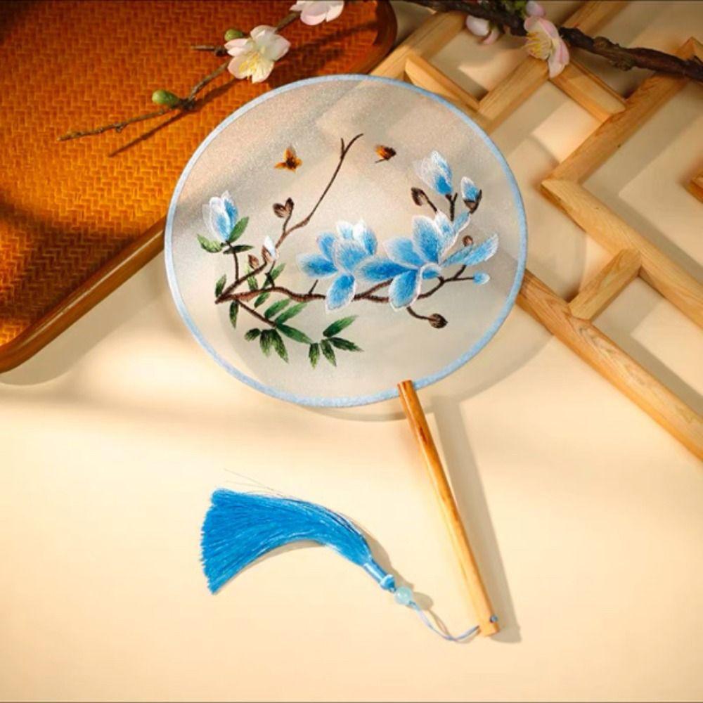 Wedding Home Decor Handheld with Pendant Photography Prop Embroidery Fan Silk Fan Chinese Style Fan