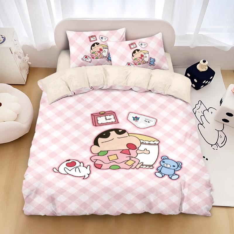 Anime Cute Crayon ShinChans Bed 3/4pcs Bedding Set Cartoon Student School Dormitory Bed Sheets Set Pillow Case Kid Xmas Gifts