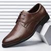 Trending Fashion Men Shoes Plaid Business Casual Leather Dress Shoes for Men Point Toe Lace Up Elegant Oxfords Formal Style 2024