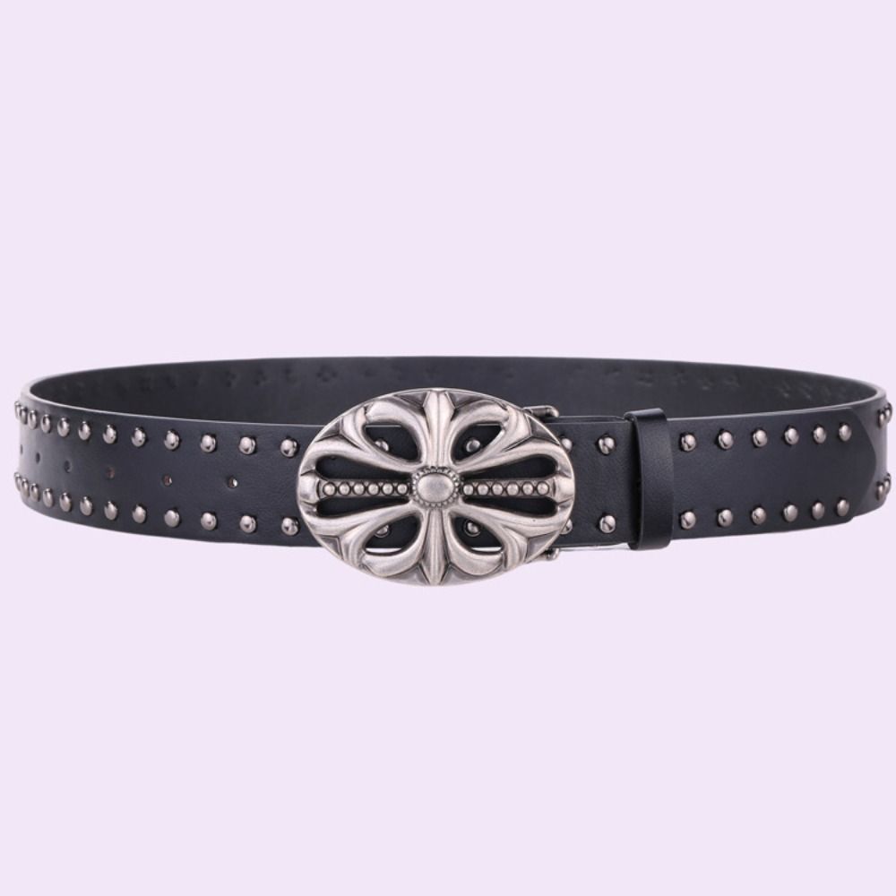 Punk Bohemian Style Belt Skeleton Head Inlaid Waistband Rock Leather Belt Y2K Style