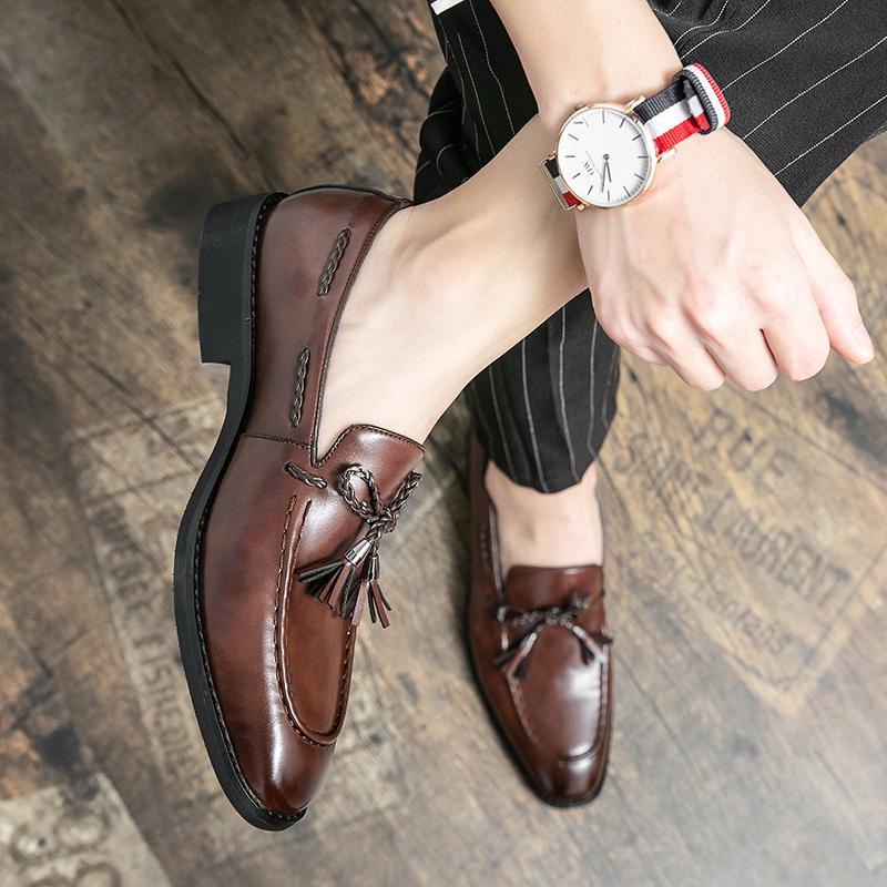 Модные мокасины с кисточками, мужская обувь, удобная для мужчин, кожаная, повседневная, без застежек, для бизнеса, свадьбы, вечеринки, ночного клуба