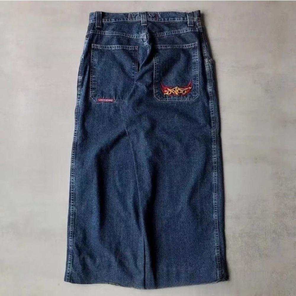 Street Hip-hop Casual Loose Y2K Straight Wide-leg Pants Men American Retro Harajuku Fashion Punk Oversized Jeans Women