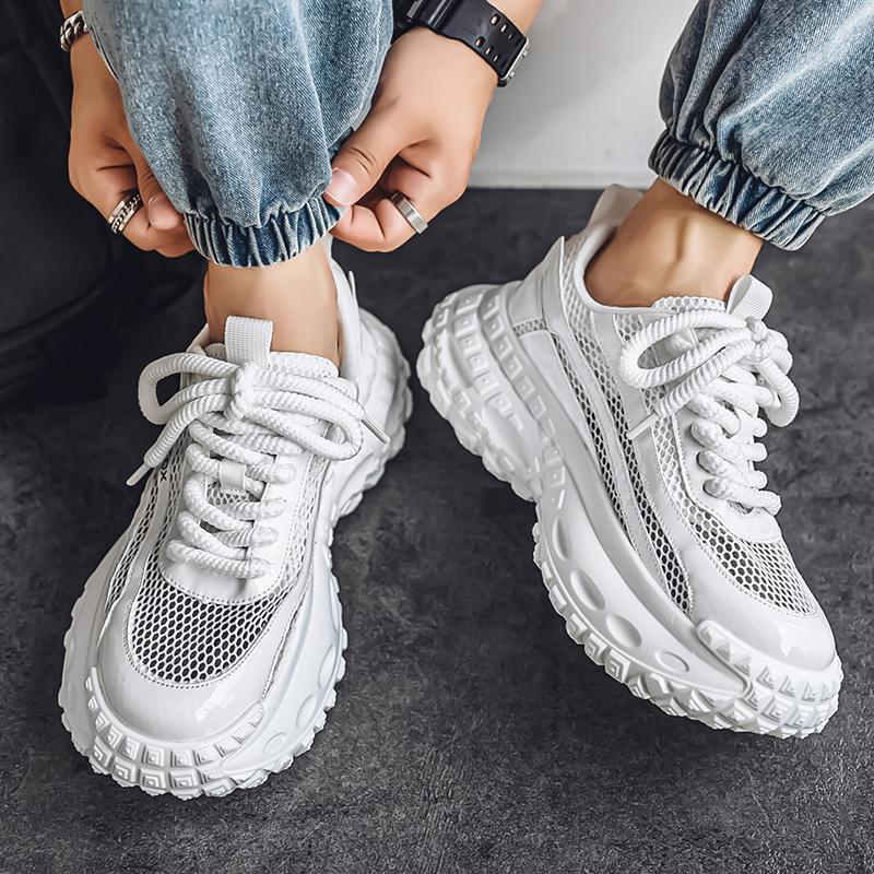 Men's Shoes Fashion Trend Mesh Breathable Thick Bottom Shoes Outdoor Anti-slip Comfortable Sneakers Casual Running Shoes White Shoes