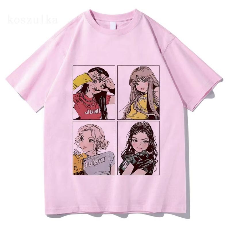 2025 Kpop BP Jump Tshirts Pink Girls Band Clothing Adorable Anime Graphic T Shirts Summer High Quality Cotton Comfortable Tops