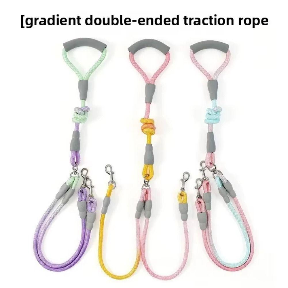 Gradient Color Dual Handle Lead 360° Swivel Dog Running Leash  Outdoor Activities