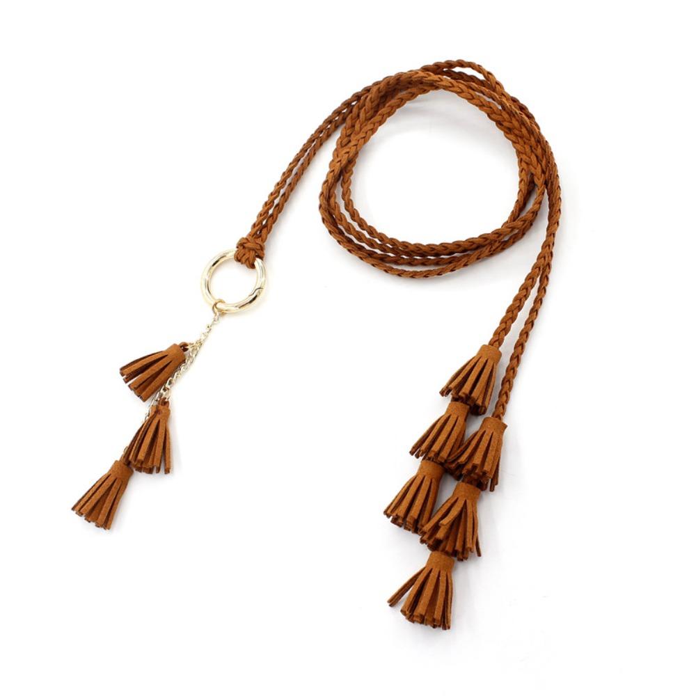 Solid Color Braided Tassel Belt Tassel Detail Dress Waistband New Knit Belt Casual Wear