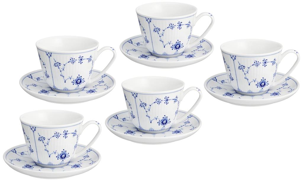 Imported Royal Copenhagen Blue Fluted Plain Cup Saucer Set of 5 Wedding Gifts 1053585 [Regular Product] &