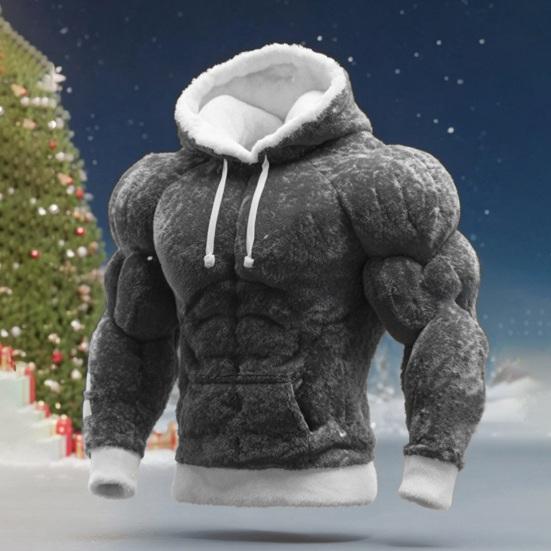 Мужская толстовка с мышцами Реалистичная 3D-печать Пуловер Свитшот Мускулистый Теплый Пушистый Толстовка с капюшоном для вечеринки Уличная одежда
