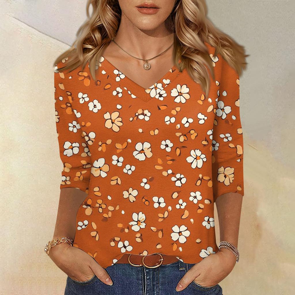 Рубашки с рукавом 3/4 для женщин, милые футболки с графическим принтом, блузки, повседневные базовые топы больших размеров, пуловеры