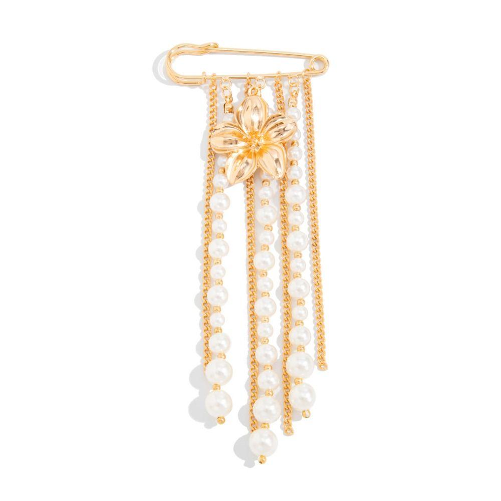 Flower Tie Collar Needle Pearl Multi-layer Chains Pin Tighten Waist Clip Long Tassel Brooch  Women
