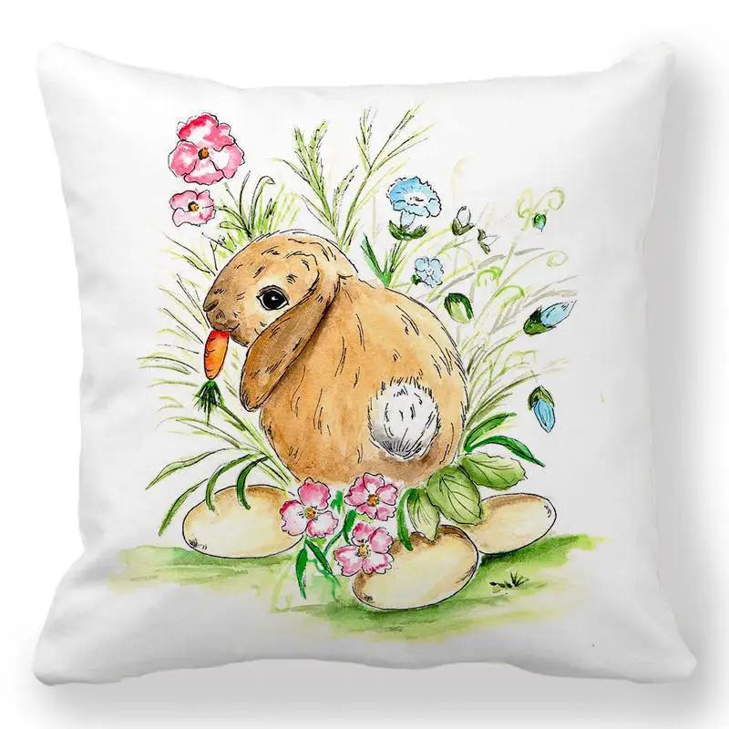 Easter Bunny Print Cushion Cover Spring Easter Egg Hare Pillowcase Home Decoration 40/45/50/60cm