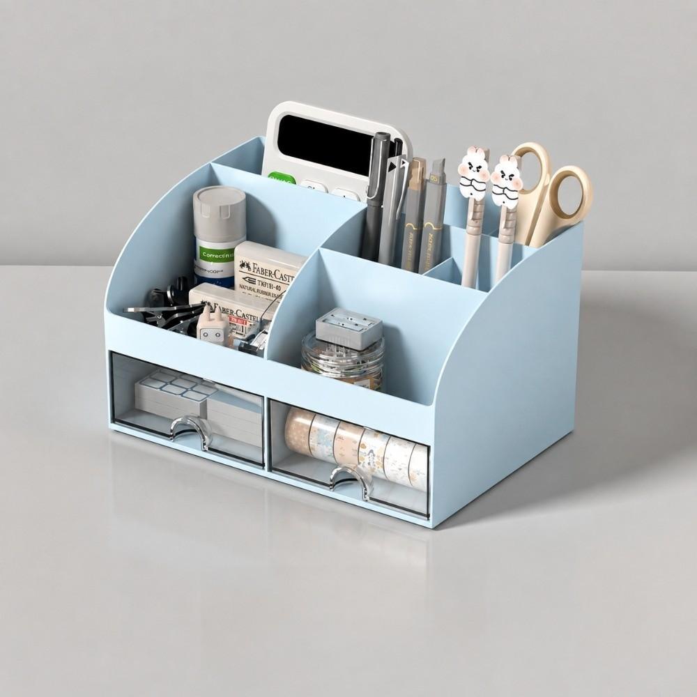 Transparent Drawers Makeup Organizer 2 Drawers Pen Holder Practical Desk Organizer Office