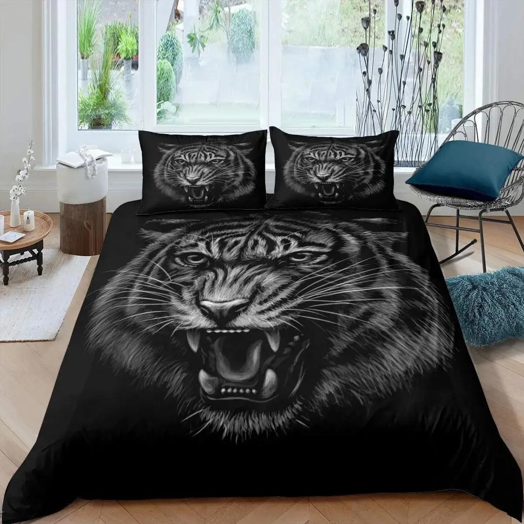 Tiger Duvet Cover Sets Full Size King Size,African Animals Bedding Set,Tropical Wild Animal Comforter Cover Quilt Cover