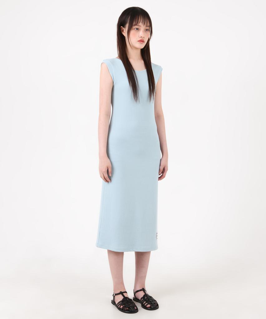 Catharsis Waffle Tank Tab Backless Long Dress Light Blue One Size