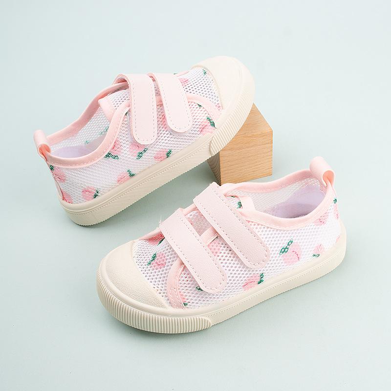 Summer hollow breathable children's shoes for boys and girls, with toe protection, anti-kick, Velcro closure, soft sole, square opening