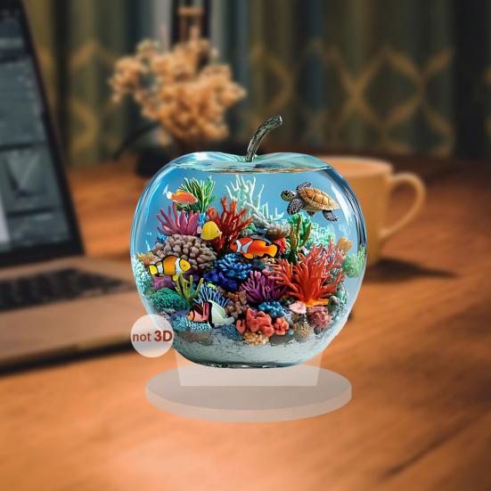 2D Flat Acrylic Apples Fantasy Worlds In Apples Ornament Desktop Decoration Apples for Living Room Bedroom Shelf Cabinet Decor