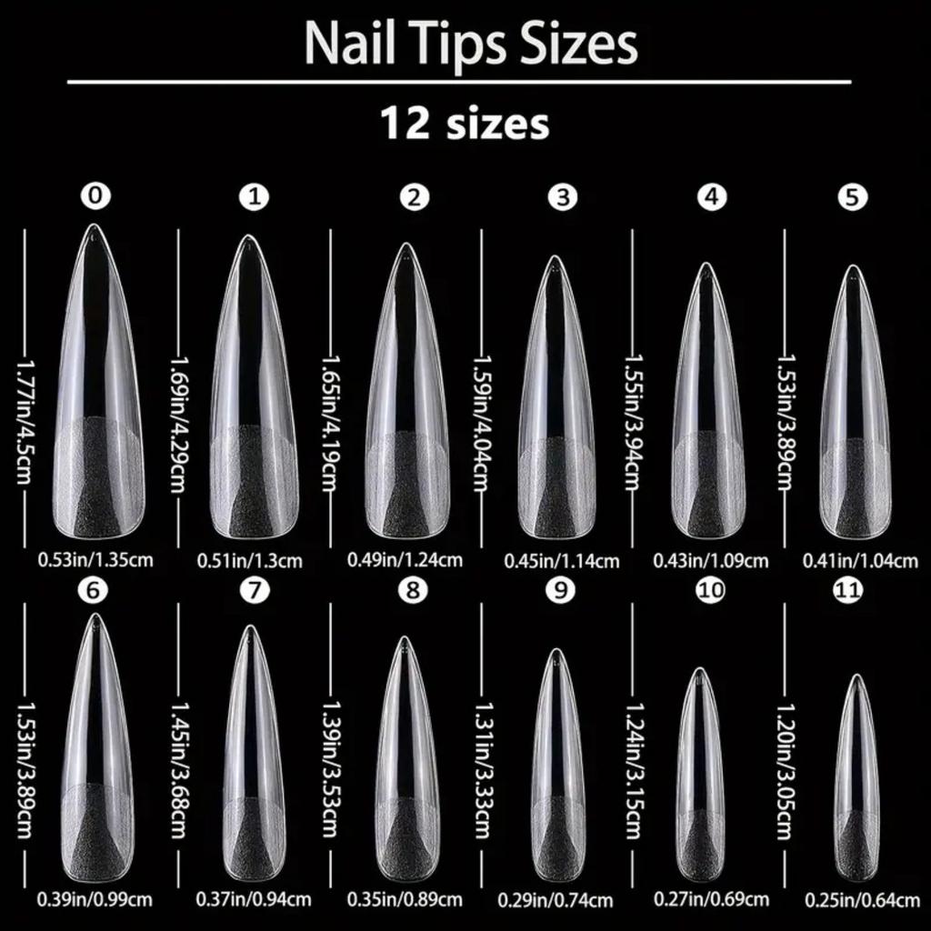 240Pcs XL Stiletto Nail Tips Clear Fake Nails Extra Long Stiletto Nail Full Cover Artificial Fingernail Extension Tool
