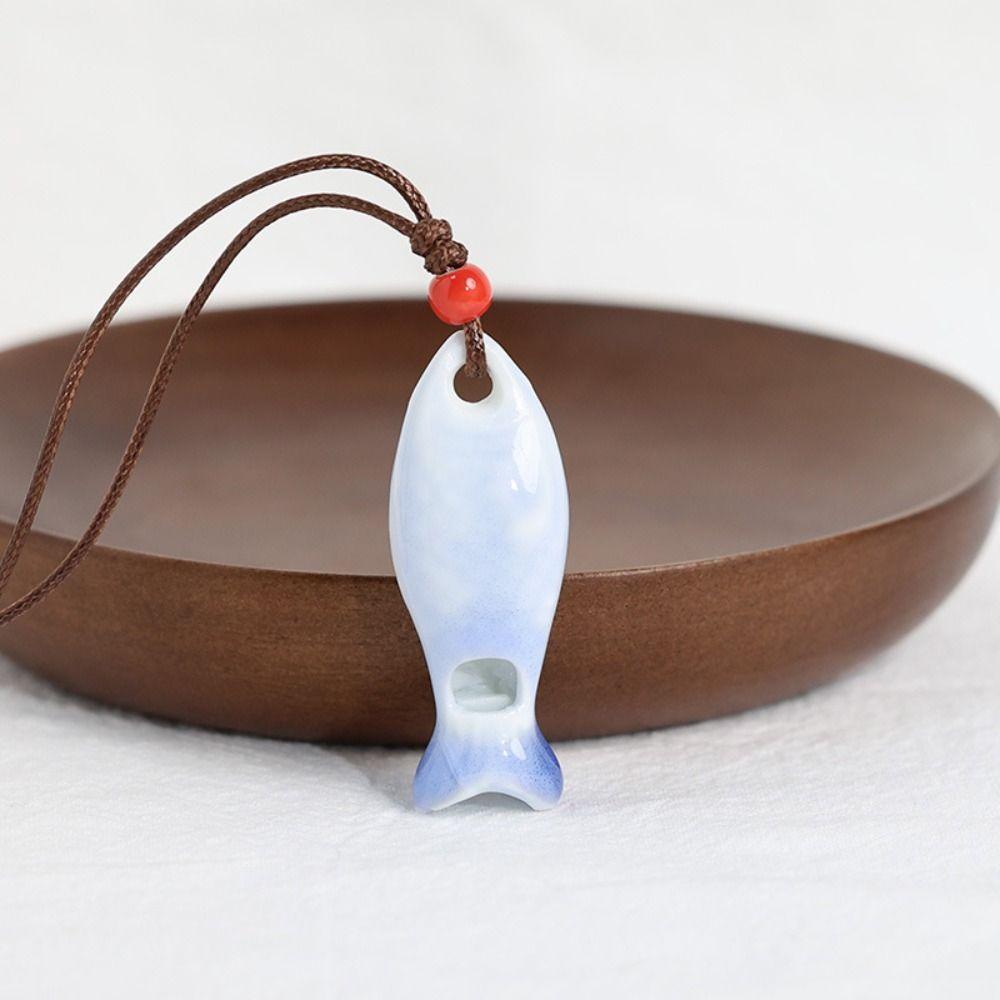 Handmade Fish Whistle Necklace Adjustable Cord Porcelain Fish Pendant Jewelry Accessories