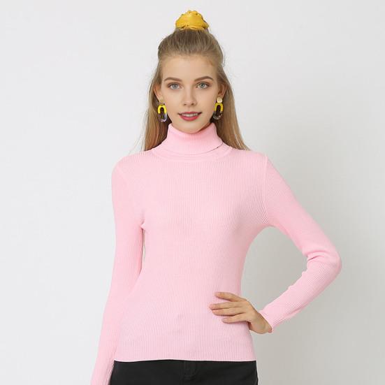 Женские топы с высоким воротником и длинным рукавом, облегающие, эластичные, трикотажные, однотонные, пуловеры, повседневная одежда