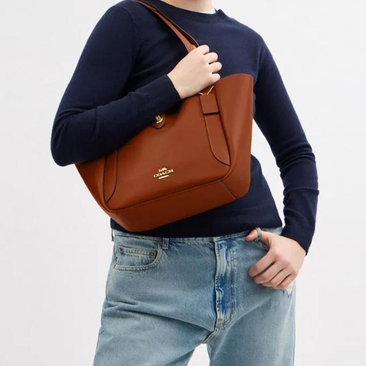 Coach Мини-кошелек на цепочке Signature из канвы, коричнево-черный, с золотой фурнитурой CBH00-IMTN2