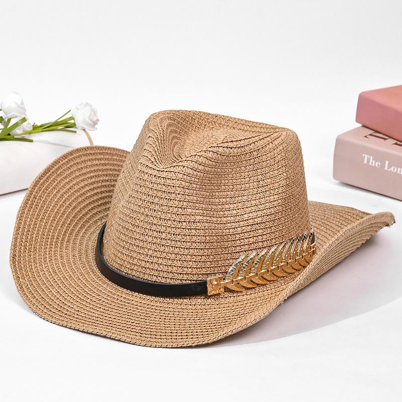Western cowboy straw hat showing face small ethnic style hat men's and women's outdoor shading breathable straw sun hat tide