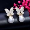 WWJ Delicate Butterfly Shape Golden Color Tiny Cubic Zirconia Drop Earrings Wedding Jewellery