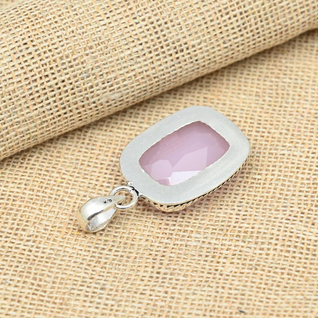Розовый халцедон драгоценный камень стерлингового серебра 925 пробы ручной работы уникальный кулон ювелирные изделия