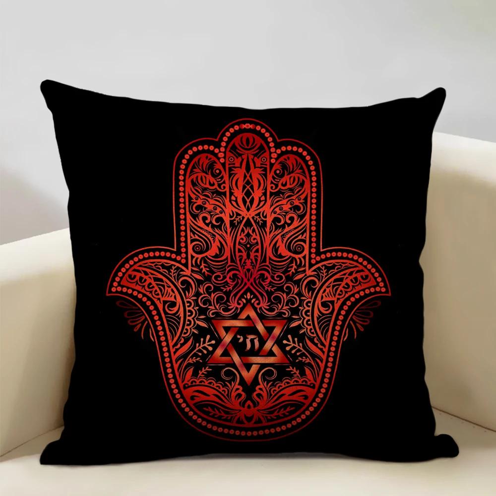 Mandala Sofa Decorative Throw Pillow Case, Hamsa Cushion Cover, Home Living Room Pillow Cover, 45x45cm