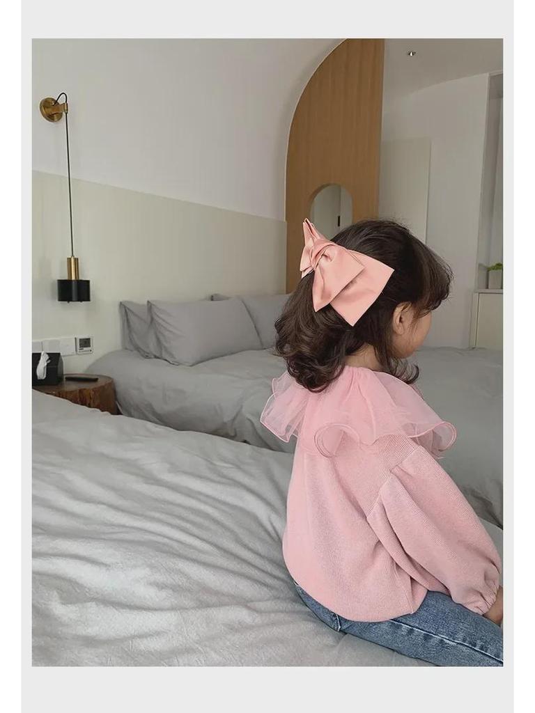 Girls' Mesh Lotus Leaf Collar Cardigan - Autumn Top for Ages 3-8