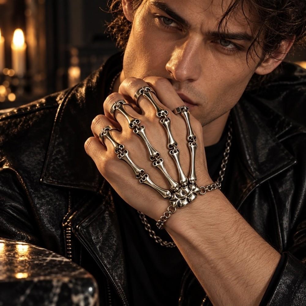 Metal Finger Ring Bracelet Adjustable Ghost Claw Bangles Punk Style Skeleton Bracelets Party
