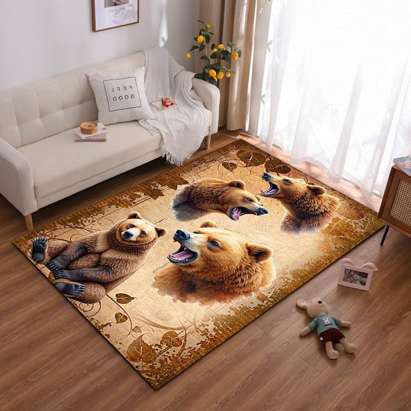 Realistic Bear Pattern Carpet with Brown and Woodland Theme Design Suitable for use as an anti-slip for living room bedroom sofas