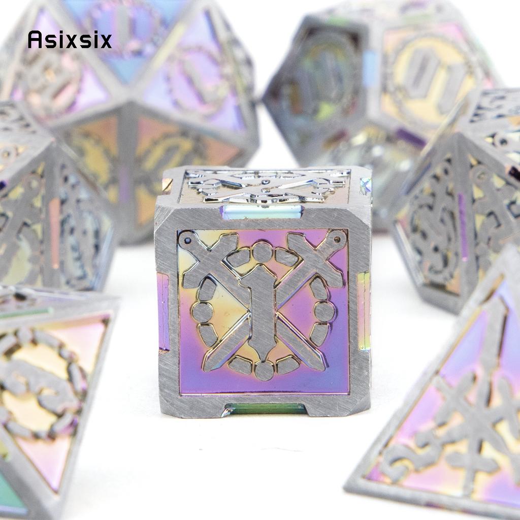 7 шт. красочные серебряные двойные мечи, металлические кубики, набор одноцветных многогранных кубиков, подходящий для ролевой игры, настольной игры Pathfinder