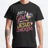 Men Fashion Casual Short Sleeves Just A Girl Who Loves Jesus and Chickens Black Tees Classic Oversized T-shirts